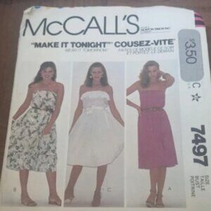Vintage McCalls 7497 Make Tonight Wear it Tomorrow 3 Dress Styles Pattern Sz 7